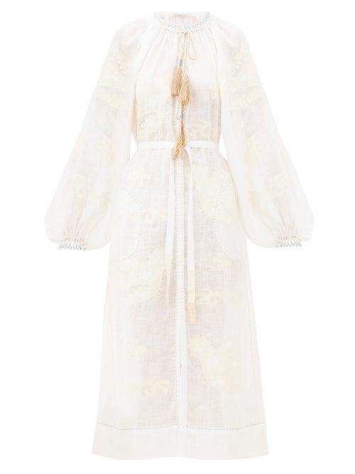 Matchesfashion.com Vita Kin - Parrot Appliqud-linen Dress - Womens - White