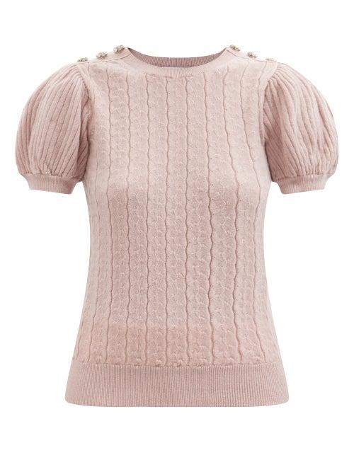 Erdem - Belva Embellished Cable-knit Short-sleeved Sweater - Womens - Pink