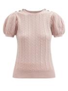 Erdem - Belva Embellished Cable-knit Short-sleeved Sweater - Womens - Pink
