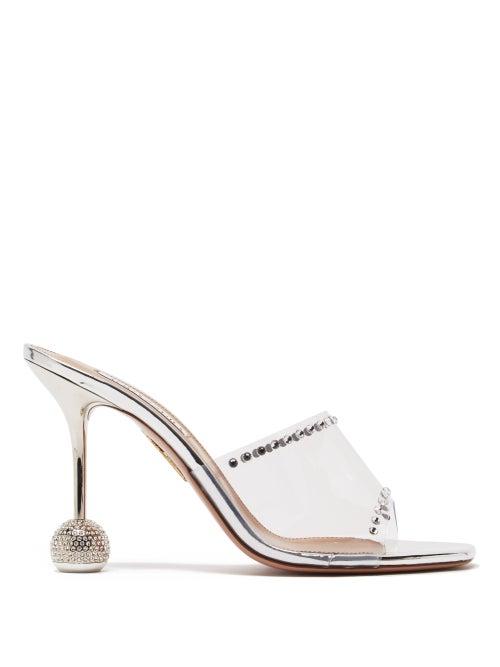Aquazzura - Secrets 95 Crystal-embellished Leather Mules - Womens - Silver