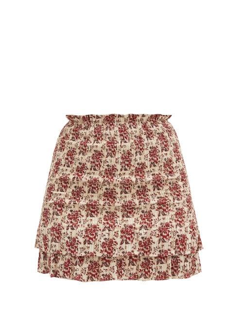 Matchesfashion.com Sir - Flor Floral-jacquard Shirred Cotton-blend Skirt - Womens - Red Print