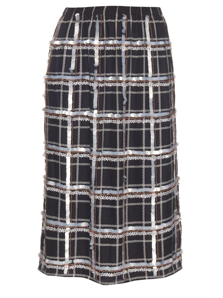 Mother Of Pearl Alwyne Embellished-checked Silk Skirt