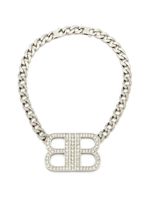 Balenciaga - Crystal Bb Necklace - Womens - Silver