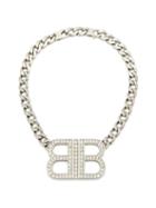 Balenciaga - Crystal Bb Necklace - Womens - Silver