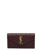 Matchesfashion.com Saint Laurent - Monogram Quilted Pebbled Leather Wallet - Womens - Burgundy