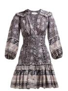 Matchesfashion.com Zimmermann - Amari Paisley Print Ruffled Cotton Mini Dress - Womens - Navy