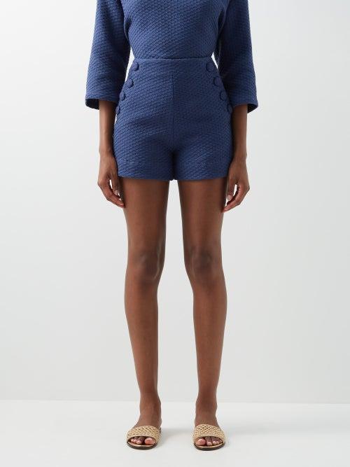 Lisa Marie Fernandez - Sailor Cotton Honeycomb-pique Shorts - Womens - Navy
