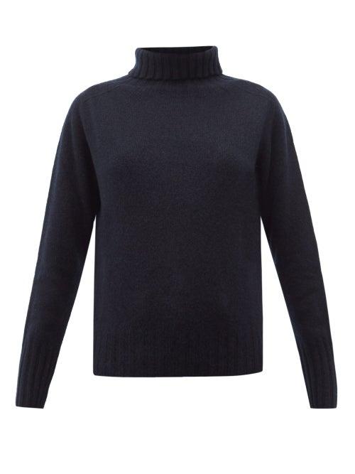 Matchesfashion.com Margaret Howell - Ribbed Roll Neck Brushed Cashmere Sweater - Womens - Navy