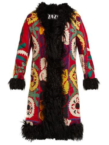 Matchesfashion.com Zazi Vintage - Suzani Embroidered Shearling Lined Coat - Womens - Red Multi
