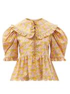 Matchesfashion.com Horror Vacui - Antonia Scalloped Floral-print Cotton Top - Womens - Yellow Multi