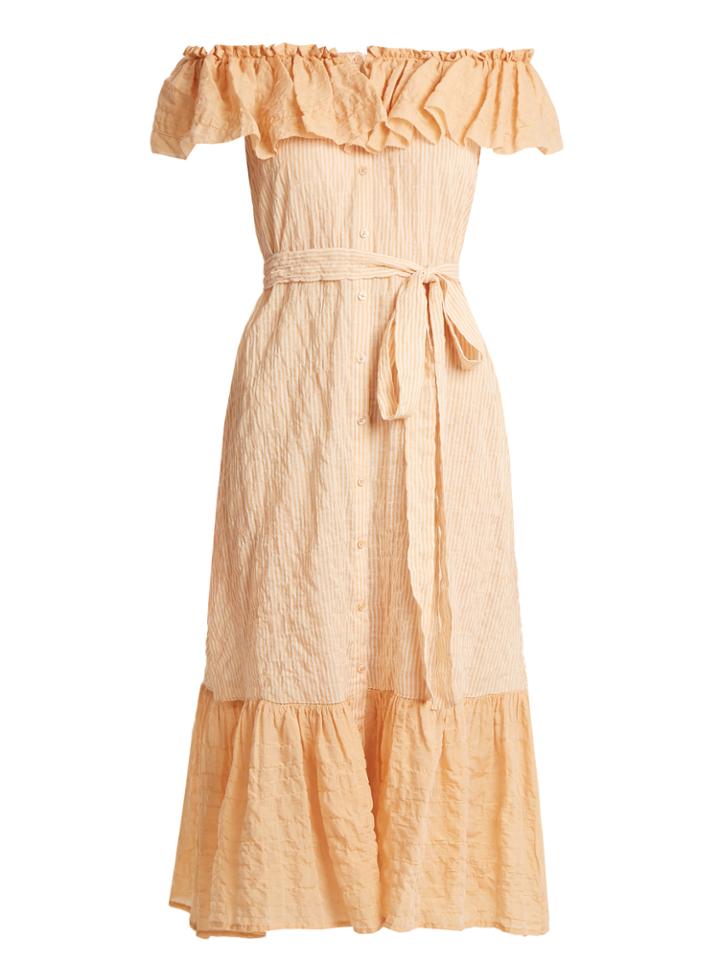 Lisa Marie Fernandez Mira Off-the-shoulder Striped Cotton Dress