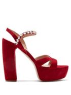 Matchesfashion.com Miu Miu - Crystal Strap Suede Platform Sandals - Womens - Red