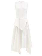 Jw Anderson - Peplum Asymmetric-hem Cotton-poplin Midi Dress - Womens - White