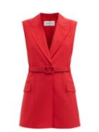 Ladies Rtw Valentino - Sleeveless Belted Technical-gabardine Jacket - Womens - Red