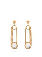 Matchesfashion.com Versace - Crystal Embellished Safety Pin Drop Earrings - Womens - Gold