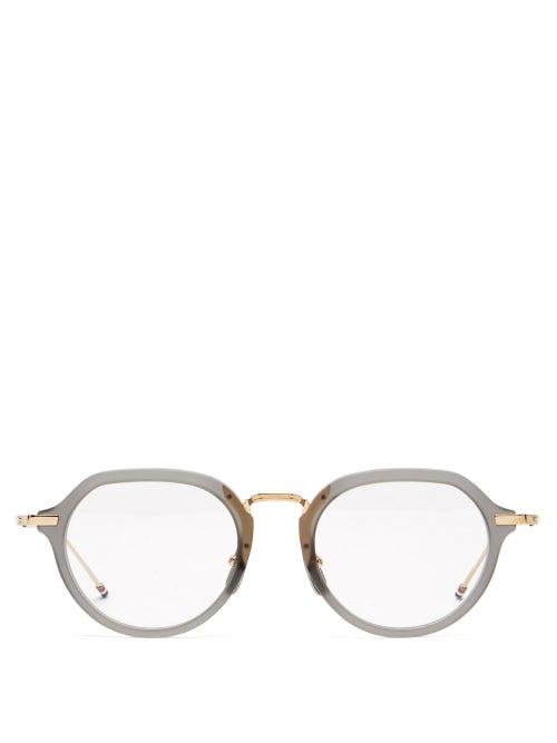 Matchesfashion.com Thom Browne - Round Acetate And Titanium Glasses - Mens - Grey