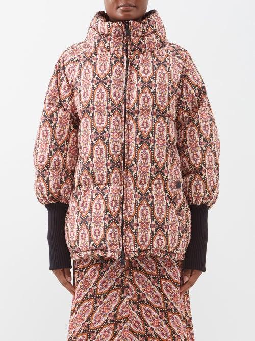 La Doublej - St Moritz Geometric-print Reversible Down Coat - Womens - Red Multi