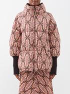 La Doublej - St Moritz Geometric-print Reversible Down Coat - Womens - Red Multi