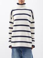 Raey - Chunky Organic Blend Striped Roll-neck Jumper - Womens - Ivory Multi