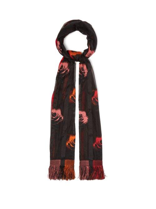 Matchesfashion.com Alexander Mcqueen - Floral Silk Blend Fil Coup Scarf - Womens - Red