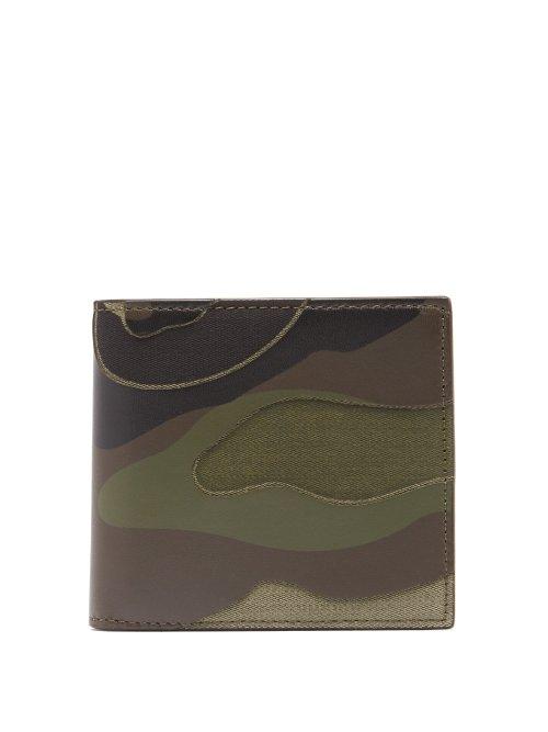Matchesfashion.com Valentino - Camouflage Print Leather And Canvas Bi Fold Wallet - Mens - Khaki