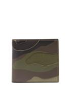 Matchesfashion.com Valentino - Camouflage Print Leather And Canvas Bi Fold Wallet - Mens - Khaki