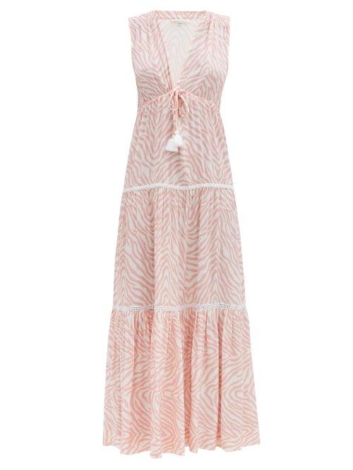 Matchesfashion.com Heidi Klein - Cape Town Plunge-neck Zebra-print Maxi Dress - Womens - Pink Print
