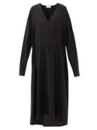 Matchesfashion.com Raey - Drawstring Silk Midi Dress - Womens - Black
