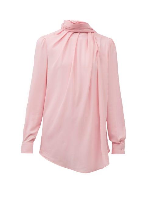 Matchesfashion.com Alexander Mcqueen - Scarf-neck Georgette Blouse - Womens - Light Pink