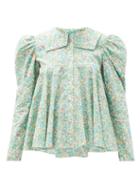 Matchesfashion.com Matty Bovan - Dolly Floral-print Deadstock-poplin Blouse - Womens - Light Blue