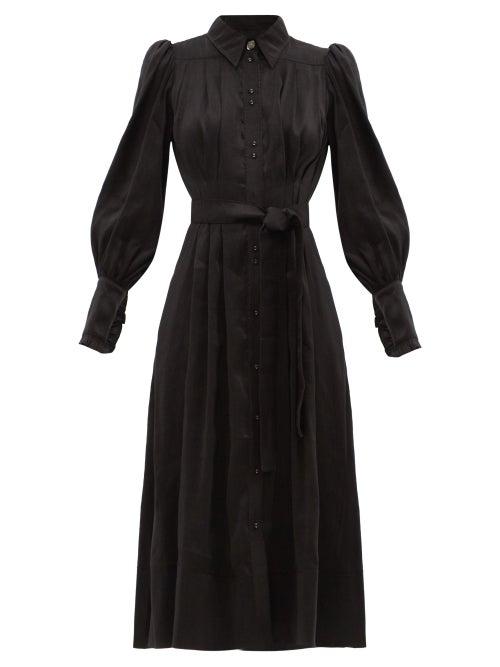 Aje - Idealist Linen-blend Voile Shirt Dress - Womens - Black