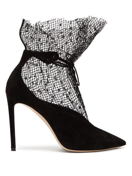 Matchesfashion.com Jimmy Choo - Leanne Mesh Trim Suede Pumps - Womens - Black