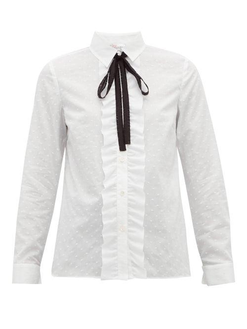 Matchesfashion.com Redvalentino - Ruffled Front Fil Coup Cotton Shirt - Womens - White