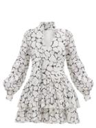 Matchesfashion.com Aje - Rebellion Tie-neck Printed-lace Mini Dress - Womens - White Black
