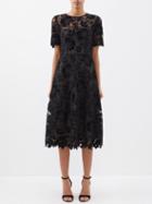 Carolina Herrera - Floral-embroidered Lace And Velvet Midi Dress - Womens - Black