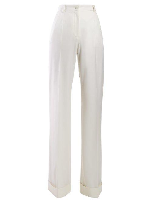 Matchesfashion.com Dolce & Gabbana - High Waist Wide Leg Wool Blend Trousers - Womens - White