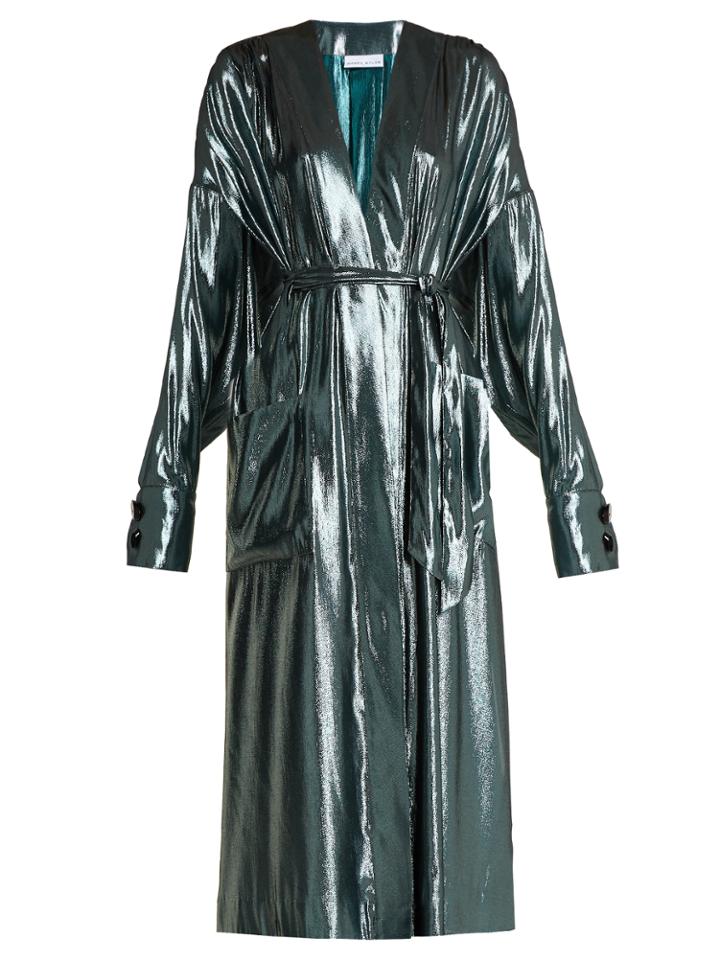 Wanda Nylon V-neck Belted Side-slit Silk-blend Dress