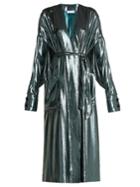 Wanda Nylon V-neck Belted Side-slit Silk-blend Dress