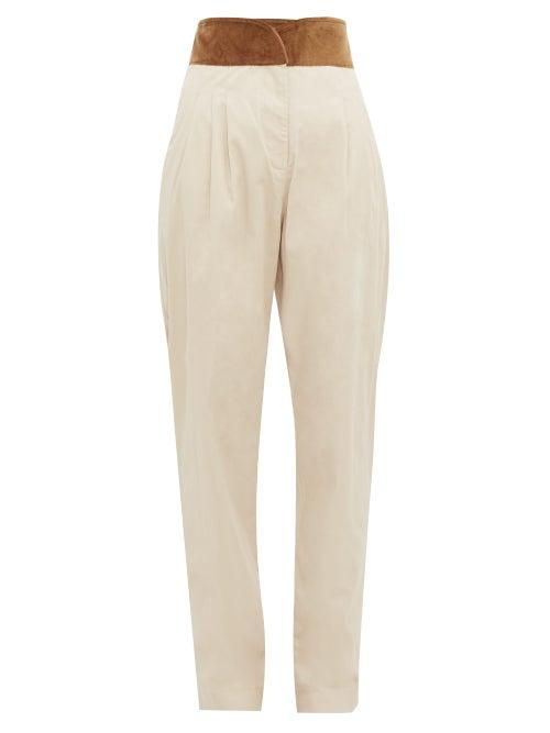 Matchesfashion.com Cheval Pampa - Gato Velour Waistband Cotton Blend Trousers - Womens - Beige Multi