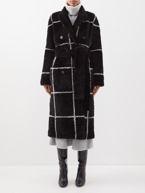 Joseph - Bourdon Double-breasted Shearling Coat - Womens - Black Grey