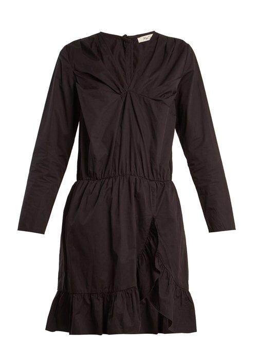 Matchesfashion.com Mes Demoiselles - Amazone V Neck Ruffle Trimmed Cotton Dress - Womens - Black