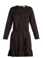 Matchesfashion.com Mes Demoiselles - Amazone V Neck Ruffle Trimmed Cotton Dress - Womens - Black