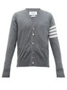 Matchesfashion.com Thom Browne - 4 Bar V Neck Merino Wool Cardigan - Mens - Grey