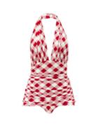 Matchesfashion.com Norma Kamali - Bill Ruched Halter-neck Gingham Swimsuit - Womens - Red White