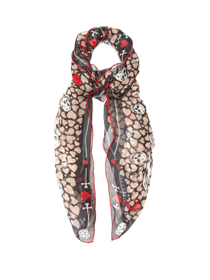 Alexander Mcqueen Heart And Skull-print Silk-chiffon Scarf