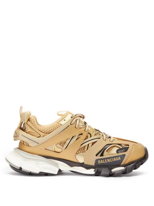Matchesfashion.com Balenciaga - Track Leather And Mesh Trainers - Womens - Gold