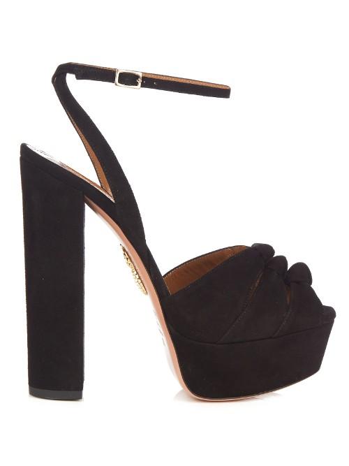Aquazzura Mira Knot Suede Platform Sandals