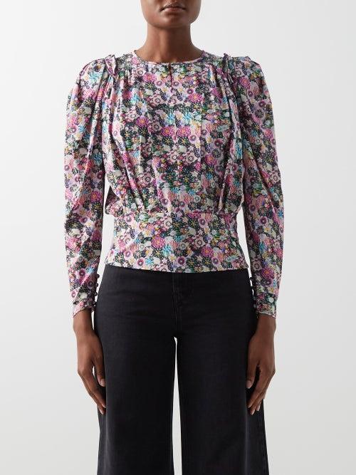 Isabel Marant - Zarga Floral-print Silk-blend Blouse - Womens - Pink Multi