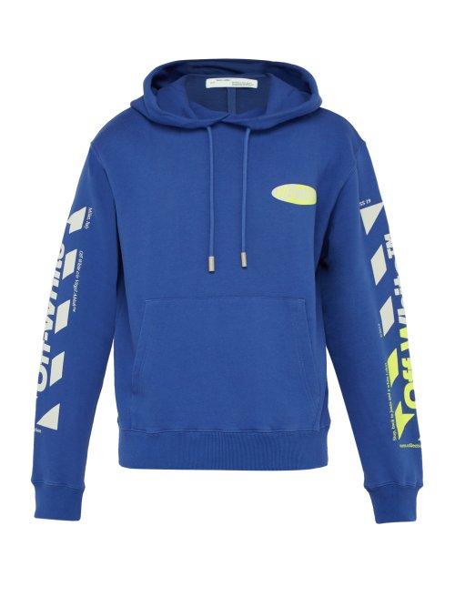 Matchesfashion.com Off-white - Logo Print Cotton Hooded Sweatshirt - Mens - Blue