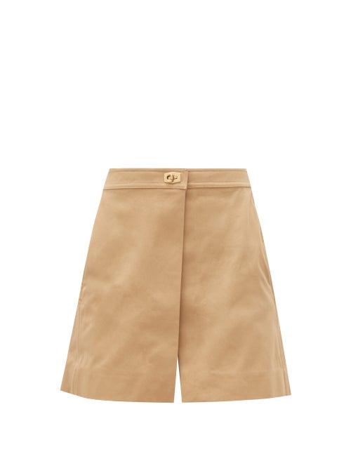 Matchesfashion.com Givenchy - Lock-hardware Cotton-gabardine Mini Skort - Womens - Beige